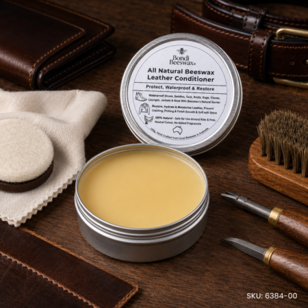 Bondi All Natural Beeswax Leather Conditioner Balm, 100g Australian made leather care product.