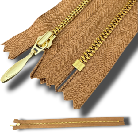 30cm Tan Closed End Zipper with Brass Chain & Special Slider