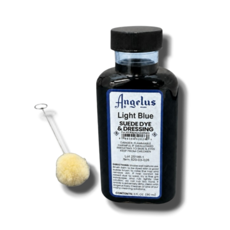Angelus Light Blue Suede Dye 88.72ml bottle for restoring and recolouring suede shoes, sneakers, boots and loafers.